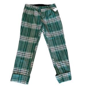 Free People Size 2 Green Plaid Pants Cuffed Pleated Slacks Stretch 32 x 29 NWT